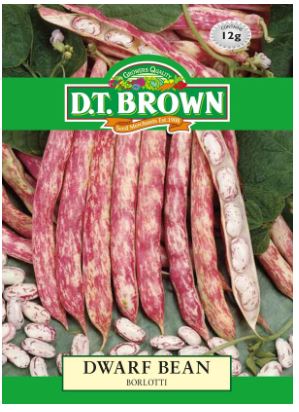 D.T. BROWN DWARF BEAN BORLOTTI SEEDS all green
